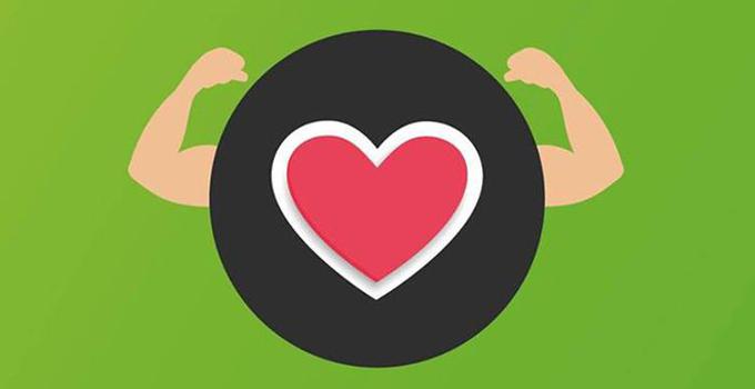 Illustration av hjärta som spänner armmusklerna.