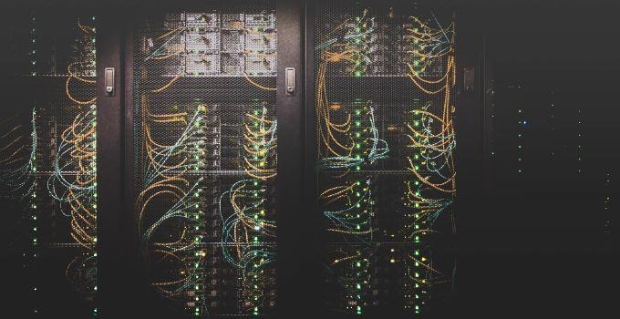 Close up of computer servers. 