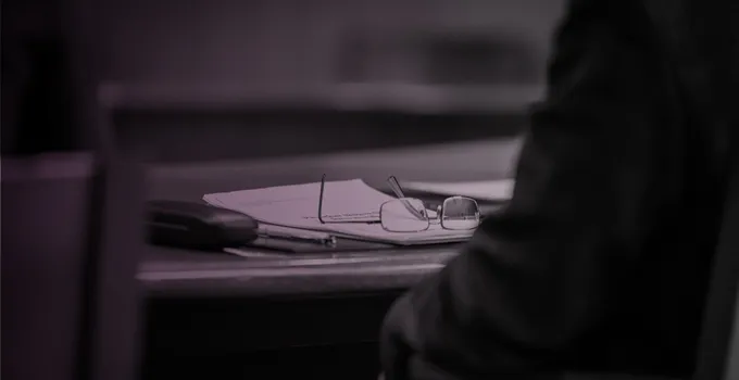 Eyeglasses on a table.