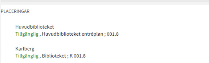 Placeringar visar vart boken finns tillgänglig