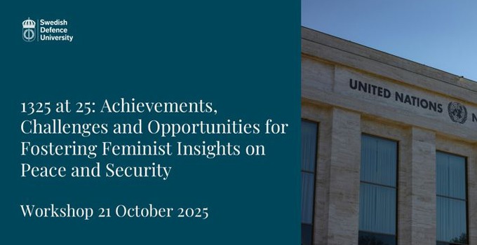 Del av FN-byggnad samt workshopens titel