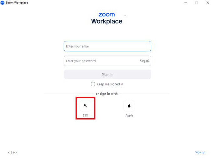 En skärmdump av inloggningssida för Zoom