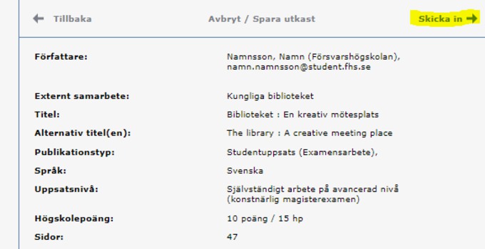 Bilden visar sammanfattning för granskning