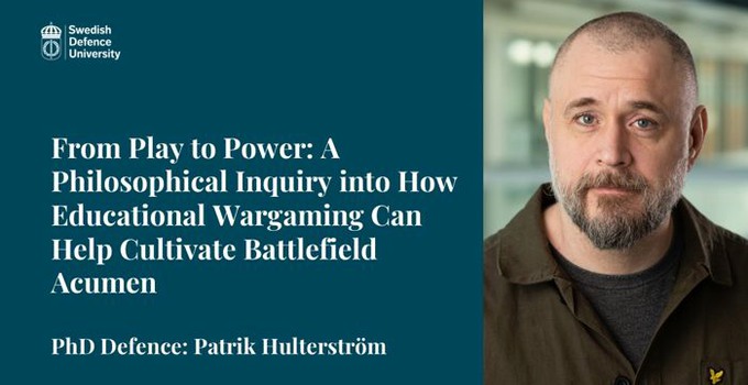 The title of the PhD thesis and a portrait of Patrik Hulterström. 