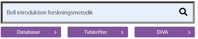 Bilden visar sökrutan på bibliotekets hemsida