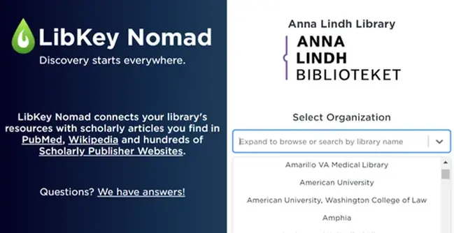 A screenshot of browser extension LibKey Nomad.