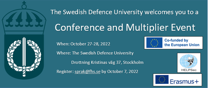 Försvarshögskolans logotyp och inbjudan till konferens i text.